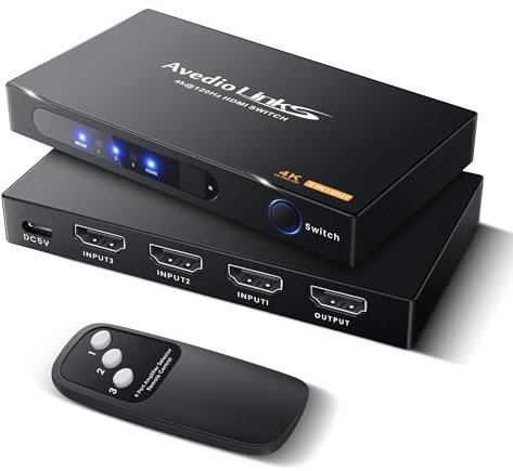 avedio links HDMI Switch 3 in 1 Out, 4K@60Hz HDMI Splitter 3 in 1 Out mit Fernbedienung, Hdmi Switch Automatisch Unterstützung HDR, UHD, hdmi Verteiler Umschalter für PS5/4 Blu-Ray Fire Stick