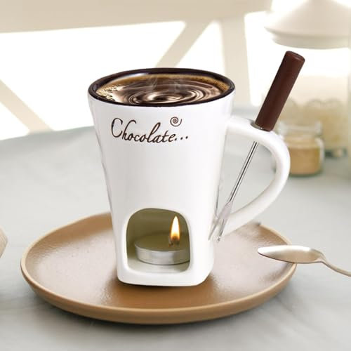 Chocolate Fondue Mug Set, Cheese Melting Cup, Chocolate Hot Pot Melting Cup, Tea Light Butter Warmer Melting Pot with Fork, 200ml Chocolate Fondue Cup