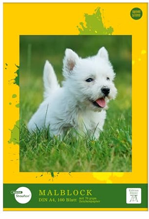 Staufen Dürer Malblock - 5 Blöcke je 100 Blatt, DIN A4, 70 g/m² Recyclingpapier, Zeichenblock für Kinder und Erwachsene, Weiß