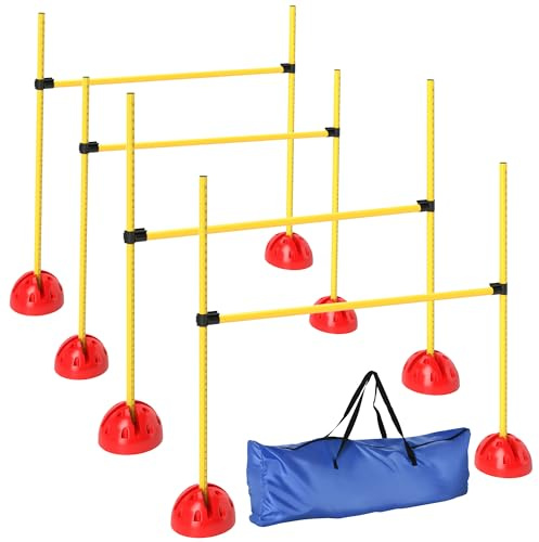 PawHut Kit d'équipement d'agilité pour Chien, kit d'agilité pour Chien avec 4 Haies de Saut réglables en Hauteur, Sac de Transport, Assemblage Facile, Agility à Chien Portable, Jaune et Orange
