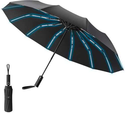 Oziral Paraguas de bolsillo automático, resistente a las tormentas, duradero, impermeable, equipado con 12 costillas reforzadas y 132 mini costillas, fácil de transportar, apertura y cierre automático