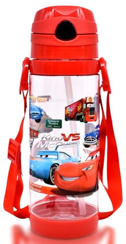 MIFKLMV Cars Kinder Trinkflasche mit Strohhalm 600ml Sport Wasserflasche Auslaufsicher Kinderflasche Tragbare Trinkflasche ideal für Kindergarten Schule und Sport