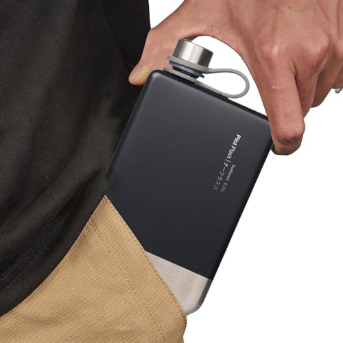 Shouxiut Flat Water Bottles for Travel | Leakproof Compact Water Bottle Stainless Steel - Reusable Liquor Canteen for Beer Beverage Drinks Coffee Spirits Soda Juice