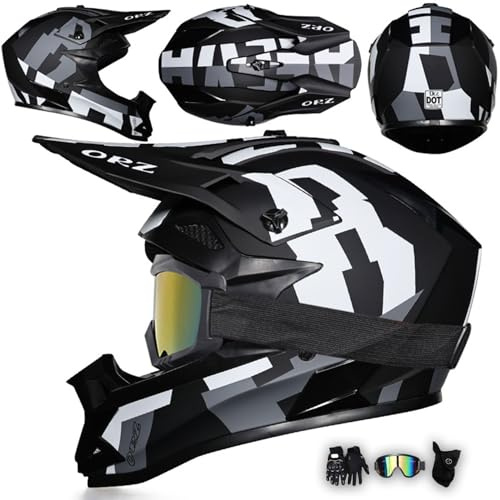MODRYER Motocross Helm Fullface Downhill Motorradhelm Mit Brille Handschuhe Maske, Kinder Erwachsene MTB Helm Enduro Integralhelm ATV Quad BMX MTB Helmet Für Damen Herren,B-M