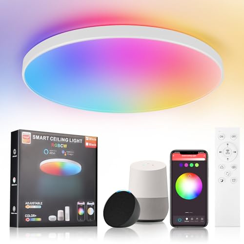CANMEIJIA 24W Smart Taklampa Alex Vit Taklampa Rund Smart Lampa 5 RGB-lägen 3000K-6500K 160 000 Justerbara Färger Direkt WiFi-anslutning Alexa Google Siri