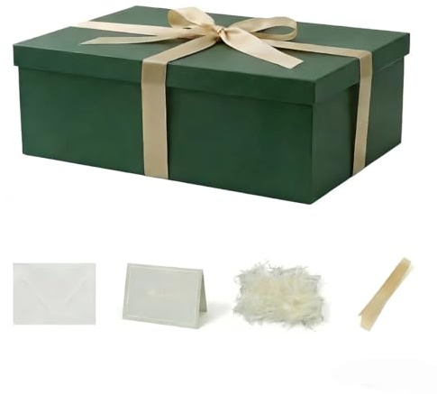 Grand Boîte Cadeau vert 42x32x15.5 cm, Boite cadeau vide, boite cadeau anniversaire marriage - 1 Pièces (contenirRuban, Papier De Soie, Enveloppes et cartes)