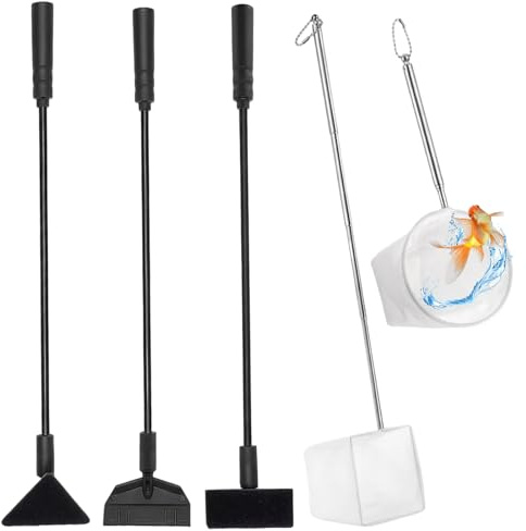 5 Pcs Fish Aquarium Tool, 2 Fish Tank Net, 3 Aquarium Cleaning Brushes Set