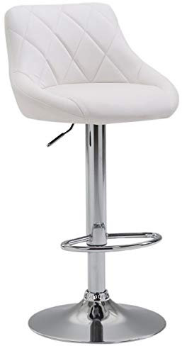 CLP Barhocker Lazio Mit Kunstlederbezug I Drehbarer Thekenhocker Mit Fußstütze I Höhenverstellbarer Barstuhl Mit Trompetenfuß, Farbe:weiß, Gestell Farbe:Chrom