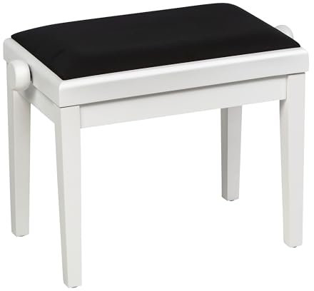 Fame PB-10C WH Klavierbank Matt Weiß | Höhenverstellbar 48-56 cm | Schwarzer Velour Bezug | Gepolsterte Sitzfläche | Solide Verarbeitung | 53 cm Breite
