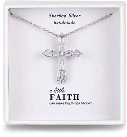Qings Silver Cross Necklace,Sterling Silver Necklace With Cubic Zirconia Jewellery Birthday Gift for Women Girls