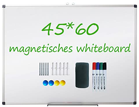 XIWODE Whiteboard mit Stiftablage 60cm x 45cm, Pinnwand Tafel, Magnettafel, Magnetpinnwand, Beschreibbar und Magnetisch, mit Kratzfeste Oberfläche, Metal Board