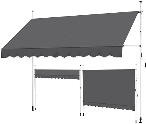 Yaheetech Toldo Manual Retráctil Exterior Toldo Enrollable Exterior Altura Ajustable con Manivela Sin Taladro Resistente a UV Repelente al Agua para Balcón Terraza Patio Jardín 300x300-210cm Gris