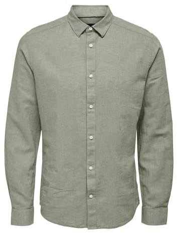 ONLY & SONS Mens Onscaiden Solid Noos Linen Shirt, Swamp, S UK