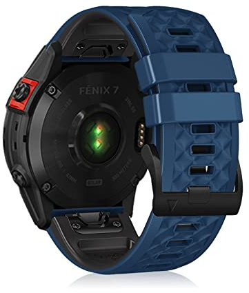 LanQii 22mm QuickFit Silicone Bracelet pour Garmin Tactix 8 47mm/Descent G2/G1 Solar/Epix (Gen 2)/Epix, Sport Bracelets pour Garmin Fenix E 47mm/Fenix 8 47mm/7 Pro/7/6/6 Pro/5/5 Plus - Bleu/Noir