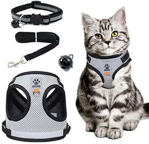 LFBEST Cat Harness and Lead Set, Adjustable Cat Leash Escape Proof Kitten Harness for Walking, Breathable Kitten Mesh Vest Lead with Reflective Stripe and Leash Set for Small Medium Pets (S)