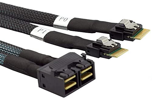 Allowish Cable Adaptador de Mini SAS SFF-8643 8I a 2 Puertos SAS Delgado SFF-8654 4I (0.5m,Black)
