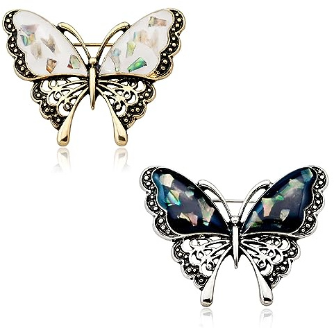 Spacmirrors Lot de 2 broches papillon en métal pour pull châle avec strass blancs et violets, 6.0cm x 3cm/2.36 x 1.18, Métal