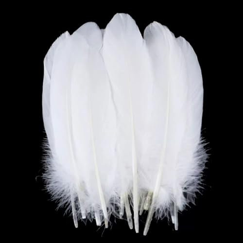 JDCMEI 100 Stück Weiße Federn, Federn zum Basteln Natur Gänsefedern Naturfedern Gänsefedern Flaumfedern Bastelfedern für Traumfänger DIY Basteln Hochzeit Party Handwerk Schmuck Zubehör
