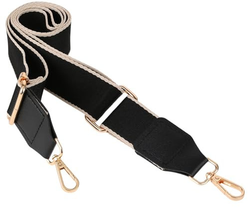 Schwarz Verstellbarer Schultergurt mit goldenem Rand, Umhängegurt, Taschengurt Breiter, Trageriemen Canva Riemen 4cm breit Längenverstellbarer für Taschen Breiter DIY Zubehör Handtaschen Umhängetasche