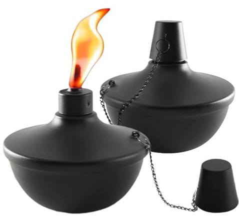 Rechargeable Stainless Steel Torches - 2 Pack Metal Table Torches - Citronella Table Torches, Decorative Table Lantern with Wicks and Lids for Home, Patio,