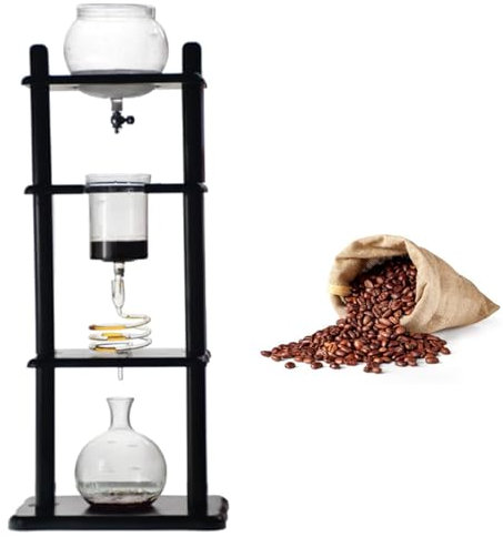 Kallbryggt kaffetorn, isdropp kaffebryggare, vertikal glasbehållare och träställ, 5-8 koppar, lämplig för hem, kommersiella kontor