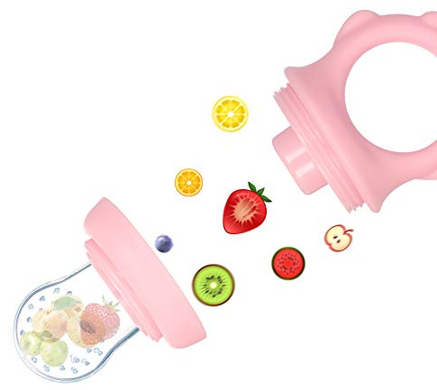 Alimentatore per alimenti per bambini Alimentatore di frutta e verdura fresca con ciuccio in silicone, facile da pulire per i più piccoli Bambini Neonati Confezione da 2 (Rose)