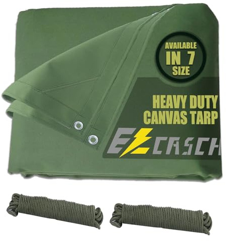 Ezcasch Canvas Tarp 6'x8'/1.83x2.44m Heavy Duty Tarpaulins, 0.56mm Canvas Tarpaulin with Aluminum Grommets, 400g/m² Cover Sheet Dustproof Truck Car Boat Cover Roof -Green