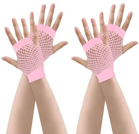 JUNART 2 par näthandskar kvinnor långa högelastiska fingerlösa handskar för kostymer tillbehör för halloween cosplay retro fest, kort-2 rosa, Short