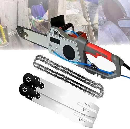 Motosierra de mano para cortar muros, cortadora de muros eléctrica de cadena diamantada para hormigón, con de supresión de polvo con alimentación de agua, 2 cadenas y 2 barras guía,350