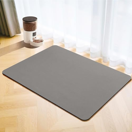 Tappetino Ciotola Cane,Super Assorbenti Tappetino Sottociotola Per Cani,Facile da Pulire Antiscivolo Tappetino Ciotole Gatto (Grigio, 30x50cm)