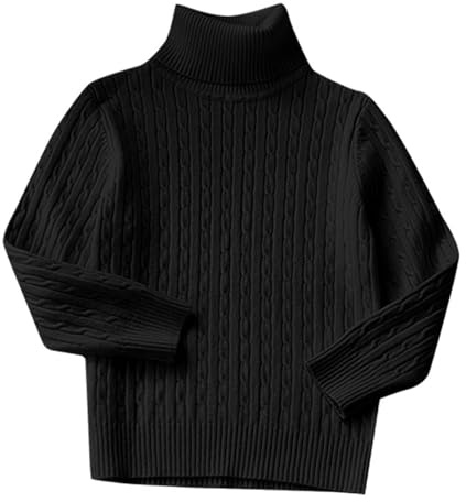 Pull tricoté à col roulé pour fille et garçon - Pull chaud à col roulé - Pull tricoté à manches longues - Pull en tricot torsadé - Pull d'hiver en tricot torsadé