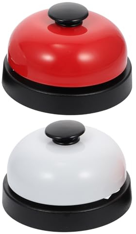 JEWEDECO Timbre de Llamada para Mesa 2 Unidades Base Negra y Tapa Blanca y Roja Campana de Restaurante y Bar Timbre de Recepción para Cocina y Juegos de Mesa Práctico y Portátil