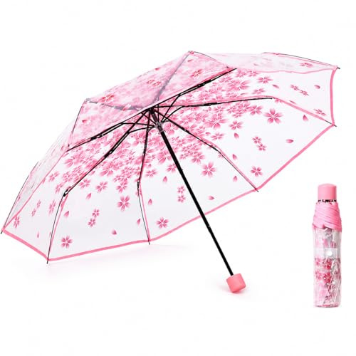 VIPOPICO Clear Umbrella for Women – Manual Open/Close Foldable Compact Travel Umbrella with Frosted Handle | Transparent See-Through Dome | Ideal for Weddings, Bridal Events & Daily Use