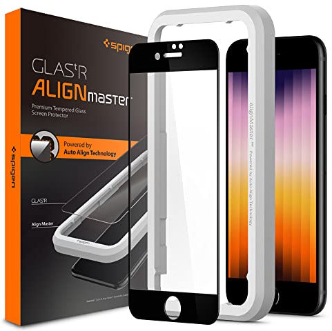Spigen AlignMaster Schutzfolie kompatibel mit iPhone SE 3 (2022), iPhone SE 2 (2020), iPhone 8, iPhone 7, Volle Abdeckung, Kratzfest, 9H Härte Folie