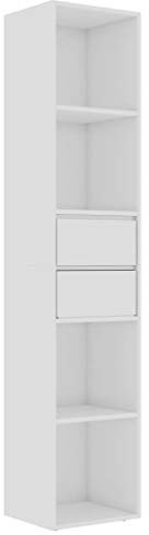 vidaXL Bücherregal mit 4 Regalböden 2 Schubladen Standregal Büroregal Wandregal Schrank Aktenregal Regal Hochglanz-Weiß 36x30x171cm Holzwerkstoff