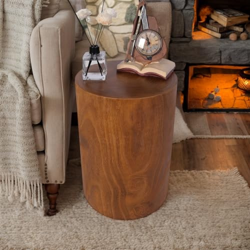 Athaliah Solid Wood Tree Stump Side Table – Natural Handcrafted Round Wooden Stool, Rustic Plant Stand or Nightstand for Living Room, Bedroom, Farmhouse Decor