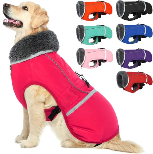QBLEEV Hundewintermantel, warm, reflektierende Hundejacke, Rollkragen, wasserdicht, für kaltes Wetter, Dickes Fleecefutter Hund-, Haustierbekleidung, Weste, Schneeanzug für alle Hundegrößen, Größe XL