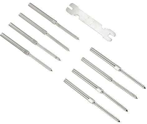 Housoutil Stainless Steel Cable Railing Kit 8pcs Heavy Duty Wire Rope Connector Lag Screws for DIY Wood Baluster Deck Railing