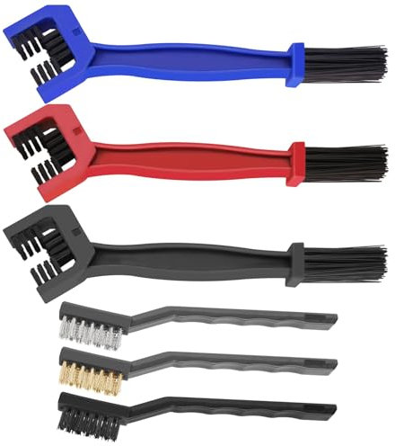6 Stück Ketten Reinigungsbürste, Kettenreiniger Bürste, Kettenreiniger Motorrad, Kettenreiniger Fahrradkette, Motorrad Fahrrad Wartungswerkzeug, Schwarz, Blau und Rot