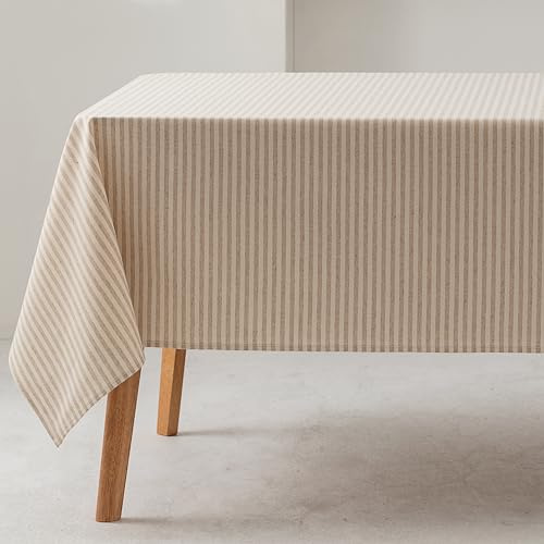 GAMUSI Mantel Rectangular Rayas Finas Lino Impermeable Tacto Tela 100% algodón Lavable Interior y Exterior 140x100 cm