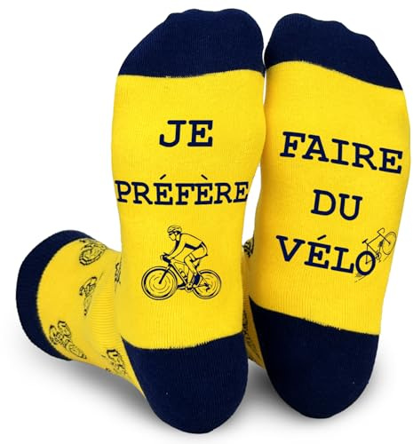 Zemolo Cadeau Papa Homme pour Fête des Pères Chaussettes Fantaisie Homme Je Préfère Faire du Vélo Chaussette de Sport Coton Chaussettes Drôles pour Funny Socks Noël