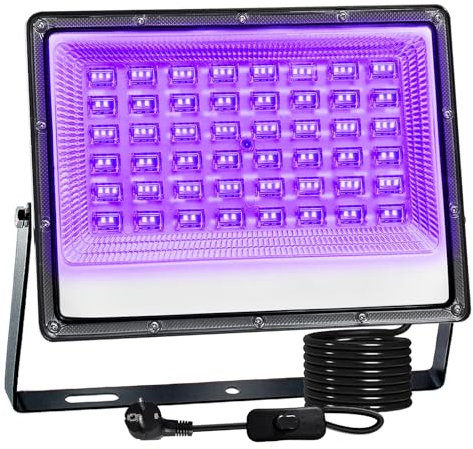 CREATESTAR Luz Negra Ultravioleta, 100W Foco de luz negra LED impermeable IP66 Luz UV, luces negras para iluminación de escenario, Bar Discoteca, fiesta luminosa, Halloween, Pinta Corporal