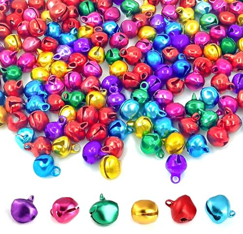 Alethron Glöckchen, 200 Stück Bunt Glöckchen zum Basteln, Kleine Glocke mit Öse Schellen Glöckchen Metallglöckchen für Hochzeit Handwerk Schmuck Haustier Glocken 10mm (7 Farben)