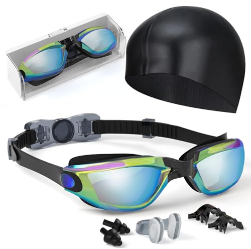 Hurdilen Kids Swim Goggles, Swimming Goggles for Kids Toddlers 3-14 with Swim Cap, Nose Clip, Nose Bridge, Ear Plugs