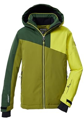 killtec Niños Chaqueta de esquí/chaqueta funcional con capucha y protección contra la nieve KSW 192 BYS SKI JCKT, khaki/dunkel waldgrün/lime, 152, 43475-000