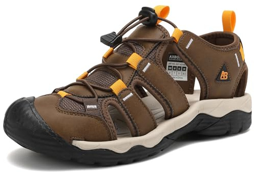 AX BOXING Sandales Homme Cuir Sandales Randonnée été Extérieur Marche Trekking Chaussures de Plage Sport Taille 41-45 EU(Marron_B,42 EU)