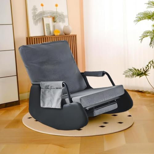 TerraVibe Schaukelstuhl, Schaukelstuhl Wohnzimmer, Schaukelstuhl Outdoor mit Fussauflieger, Verstellbare Schaukellehne, Gepolsterter Schaukelsessel für Wohnzimmer, Schlafzimmer und Balkon (Dunkelgrau)