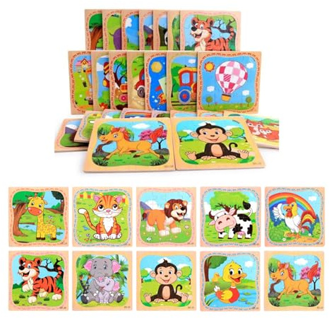 Pack de 10 Puzzles de Madera para Niños, Rompecabezas Educativos Montessori de Animales, Juguete de Aprendizaje Temprano para Niñas y Niños de 3, 4, 5 y 6 Años