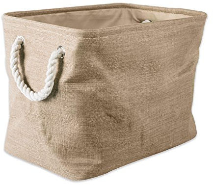DII, Collapsible Variegated Polyester Storage Bin with Cotton Handles Small Taupe