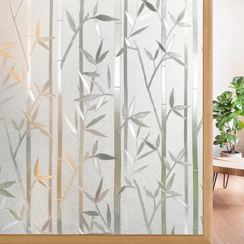 rabbitgoo Window Film Privacy, Decorative Privacy Film for Glass Windows 3D Bamboo-Pattern, Frosted Stickers Static Cling UV Bloque, Easy Install for Home Living Room Bedroom Office, 44.5×200cm
